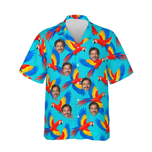 Macaw Tropical Hawaiian Shirt personalized with printed faces, front view
