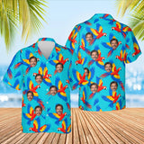 Macaw Tropical Hawaiian Shirt with custom faces, front and back