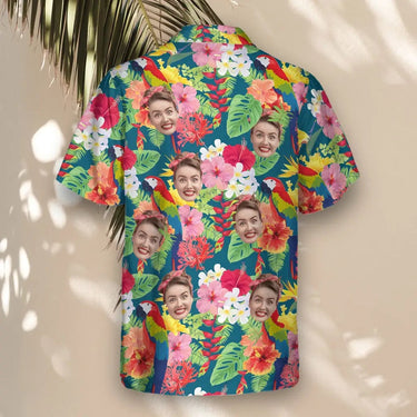 Macaw Jungle Vibes custom Hawaiian shirt with photos, example 1