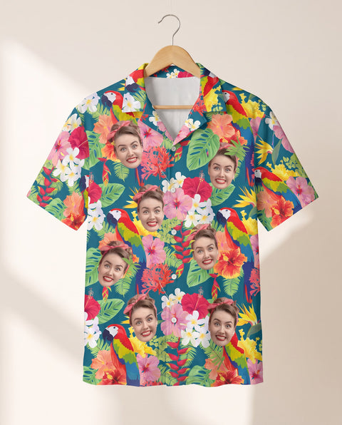 Macaw Jungle Vibes personalized Hawaiian shirt printed with customer faces