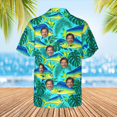 Mahi-Mahi Fishing Hawaiian Shirt with custom faces, back view