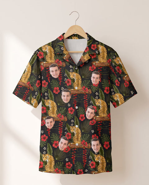 Majestic Jungle Tiger personalized Hawaiian shirt printed with customer faces