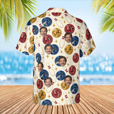 Marble Balls Hawaiian Bowling Shirt with custom faces, back view
