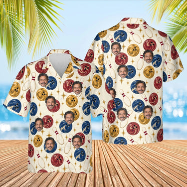 Marble Balls Hawaiian Bowling Shirt with custom faces, front and back