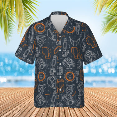 Mecha Blueprint Sci-Fi Hawaiian Shirt print before personalizing, front view