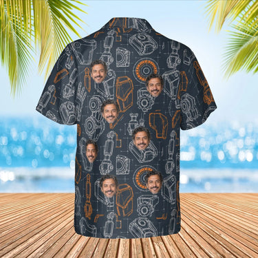 Mecha Blueprint Sci-Fi Hawaiian Shirt with custom faces, back view