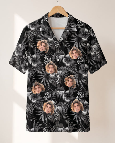 Midnight Hibiscus Paradise personalized Hawaiian shirt printed with customer faces