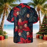 Midnight Poinsettia custom Christmas Hawaiian shirt with photos, back view