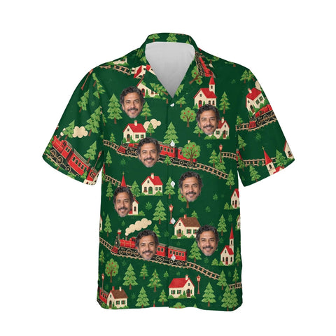 Model Railroad Train Hawaiian Shirt personalized with printed faces, front view