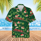 Model Railroad Train Hawaiian Shirt print before personalizing, front view