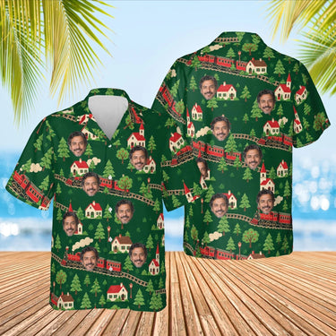Model Railroad Train Hawaiian Shirt with custom faces, front and back