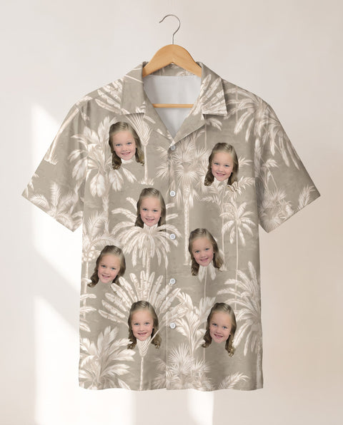 Monochrome Tropics in Cotton Grey personalized Hawaiian shirt printed with customer faces