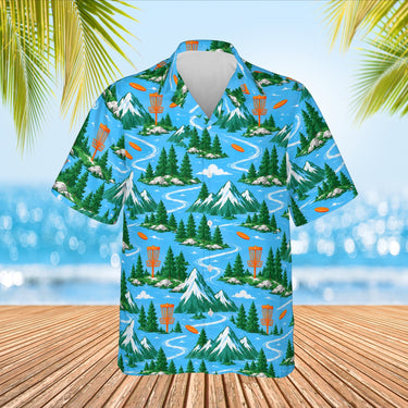 Mountain Disc Golf Hawaiian Shirt print before personalizing, front view