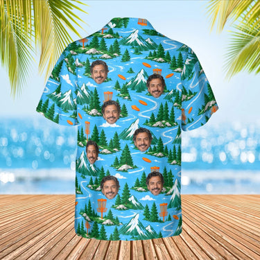 Mountain Disc Golf Hawaiian Shirt with custom faces, back view