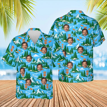 Mountain Disc Golf Hawaiian Shirt with custom faces, front and back