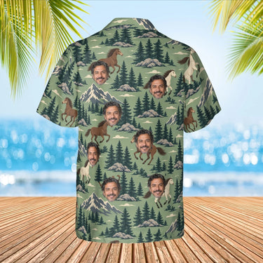 Mountain Mustang Horse Hawaiian Shirt with custom faces, back view