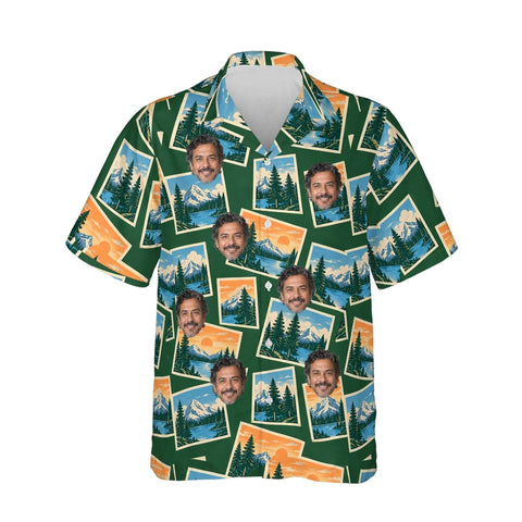 National Park Postcard Hawaiian Shirt personalized with printed faces, front view