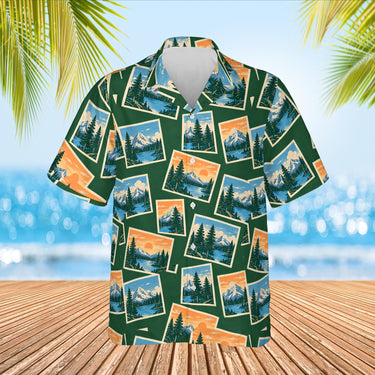 National Park Postcard Hawaiian Shirt print before personalizing, front view