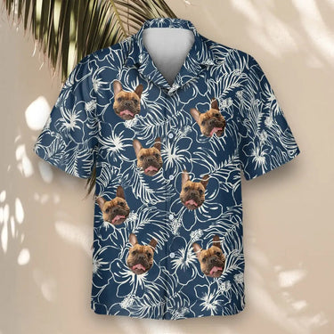 Navy Hibiscus Paradise custom Hawaiian shirt with photos, example 2
