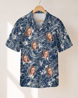 Navy Hibiscus Paradise personalized Hawaiian shirt printed with customer faces