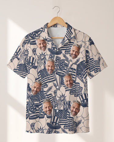 Navy Ivory Patriot personalized Hawaiian shirt printed with customer faces