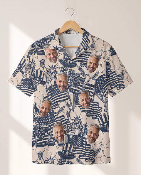 Navy Ivory Patriot personalized Hawaiian shirt printed with customer faces