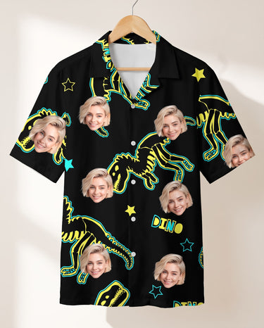 Neon Dino Skeleton personalized Hawaiian shirt printed with customer faces