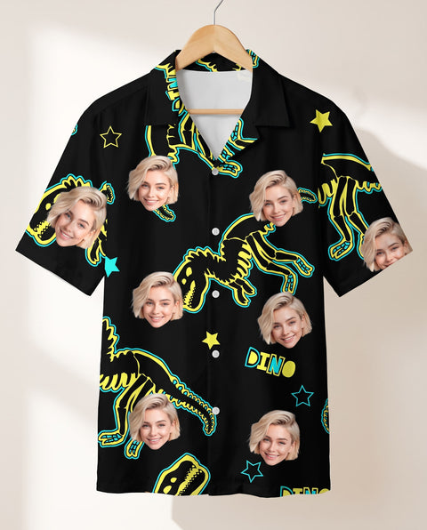 Neon Dino Skeleton personalized Hawaiian shirt printed with customer faces