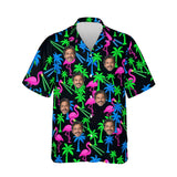 Neon Flamingo Ugly Hawaiian Shirt personalized with printed faces, front view