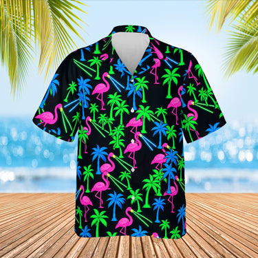 Neon Flamingo Ugly Hawaiian Shirt print before personalizing, front view