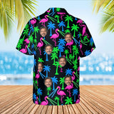 Neon Flamingo Ugly Hawaiian Shirt with custom faces, back view