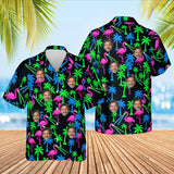 Neon Flamingo Ugly Hawaiian Shirt with custom faces, front and back