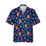 Neon Lanes Hawaiian Bowling Shirt personalized with printed faces, front view