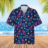 Neon Lanes Hawaiian Bowling Shirt print before personalizing, front view