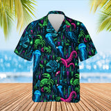 Neon Sea Monster Kaiju Hawaiian Shirt print before personalizing, front view