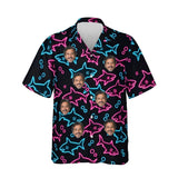 Neon Shark Hawaiian Shirt personalized with printed faces, front view