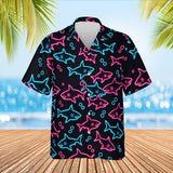 Neon Shark Hawaiian Shirt print before personalizing, front view