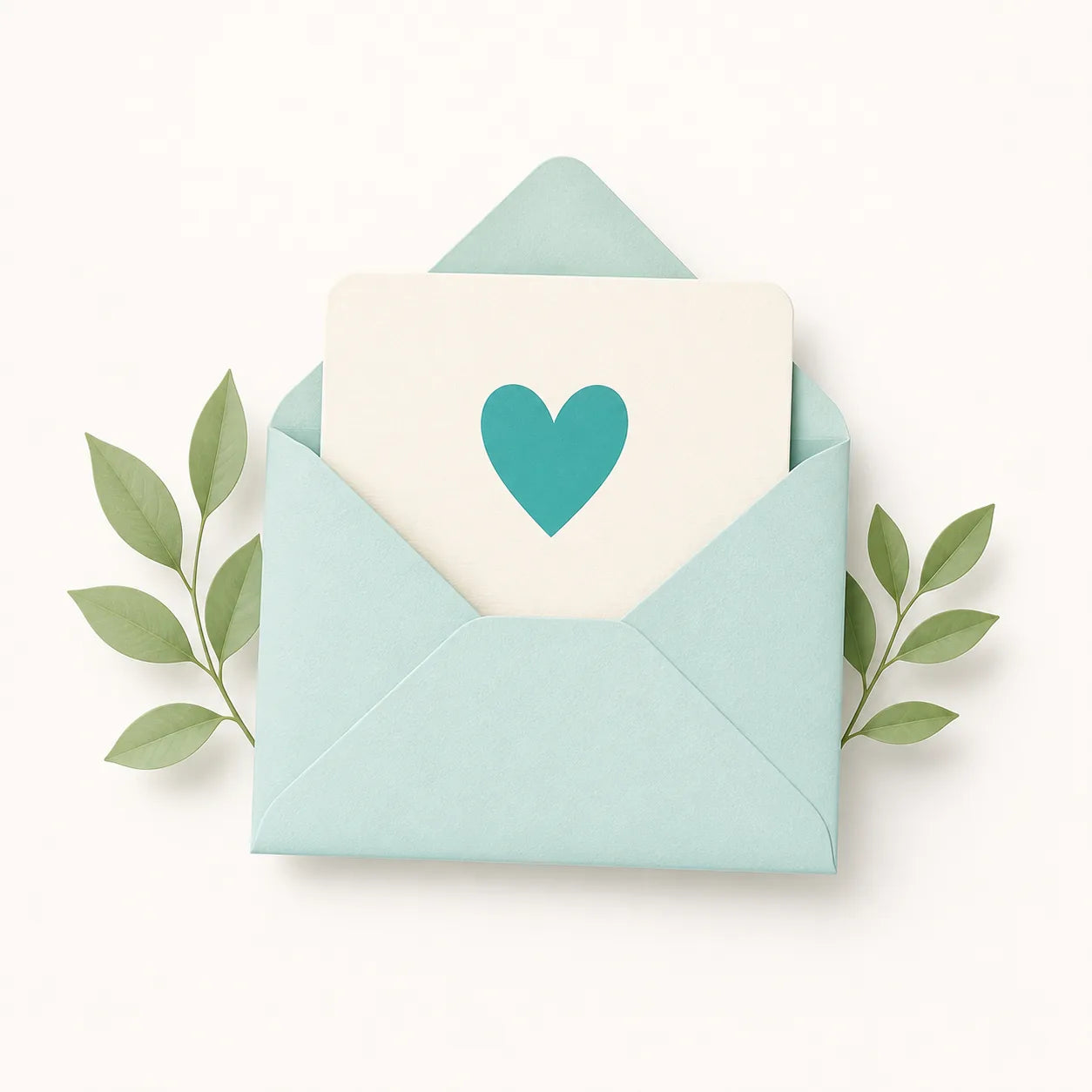 Mint envelope with a heart card