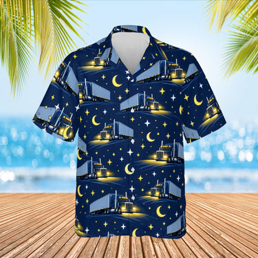 Night Haul Trucker Hawaiian Shirt print before personalizing, front view