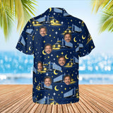 Night Haul Trucker Hawaiian Shirt with custom faces, back view