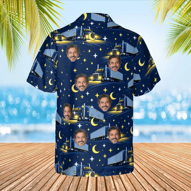 Night Haul Trucker Hawaiian Shirt with custom faces, back view