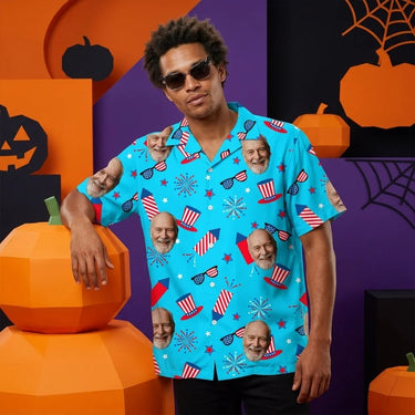 Old Glory Tropical USA custom Hawaiian shirt with photos, example 2