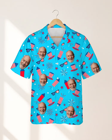 Old Glory Tropical USA personalized Hawaiian shirt printed with customer faces