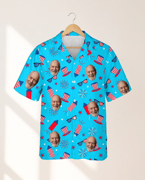 Old Glory Tropical USA personalized Hawaiian shirt printed with customer faces