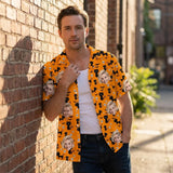 Orange Black Cat Halloween custom Hawaiian shirt with photos, example 2