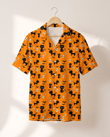 Orange Black Cat Halloween Hawaiian shirt print before personalizing