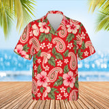 Paisley Hibiscus Red Paisley Hawaiian Shirt print before personalizing, front view