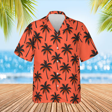 Palm Silhouette Island Hawaiian Shirt print before personalizing, front view