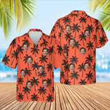 Palm Silhouette Island Hawaiian Shirt with custom faces, front and back