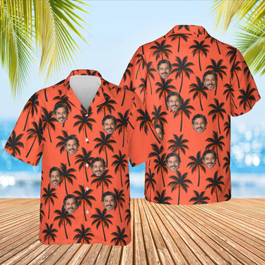 Palm Silhouette Island Hawaiian Shirt with custom faces, front and back